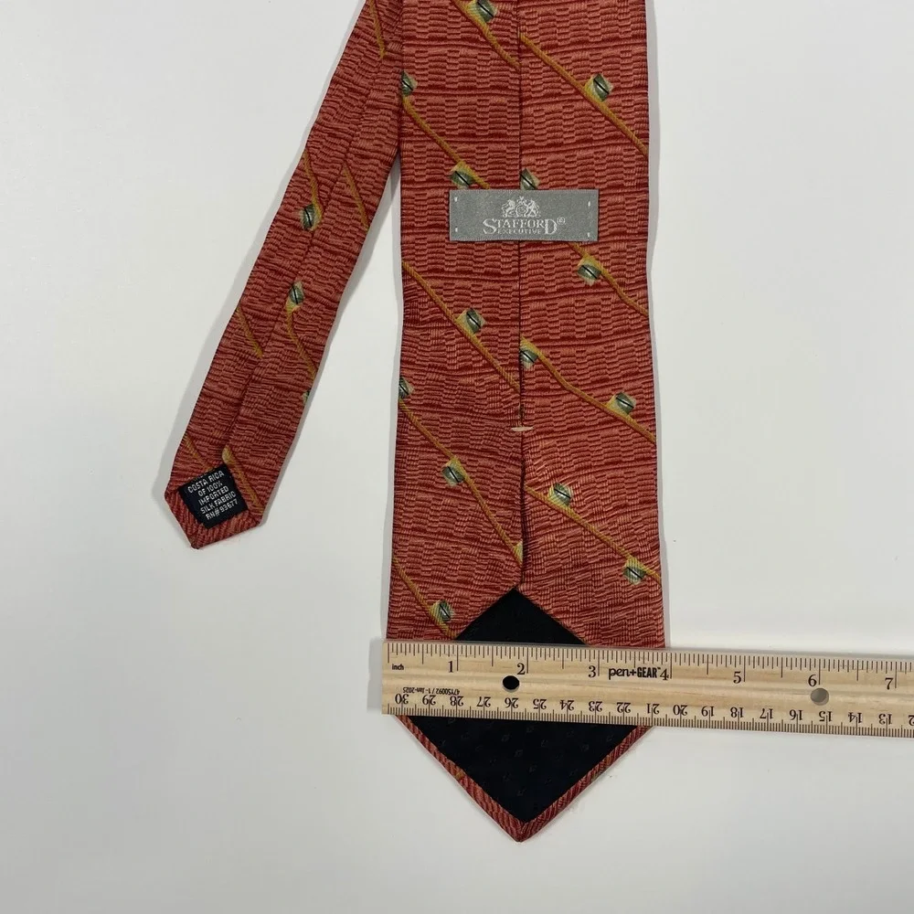 Stafford Burnt Orange Striped Silk Necktie Mens One Size